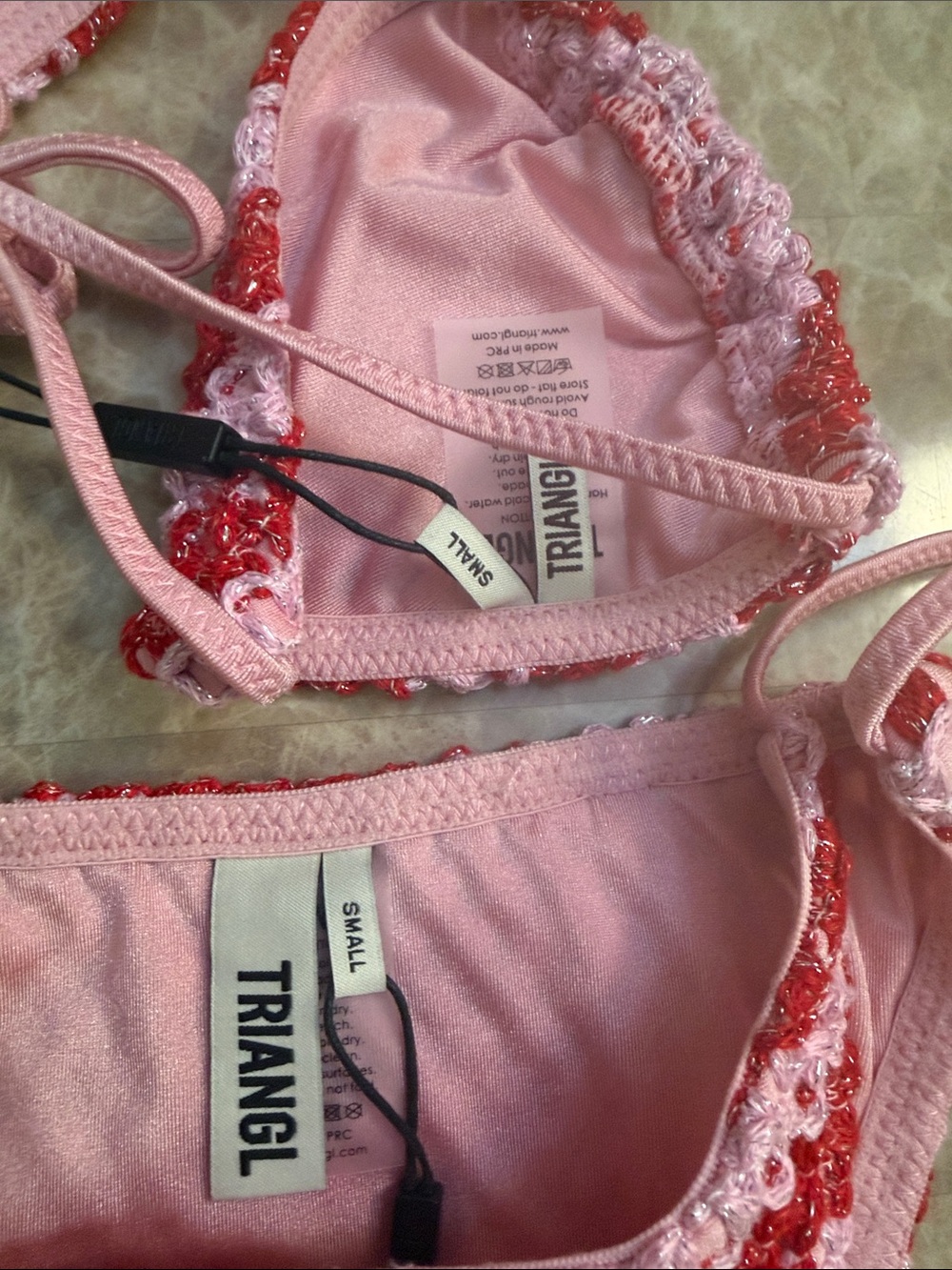TRIANGL Pink & Red Crochet Stripe Bikini Set - Picture 2 of 6